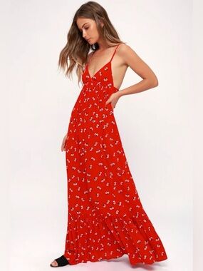 NWOT Billabong Womens Red Floral spaghetti strap Maxi Sundress Small